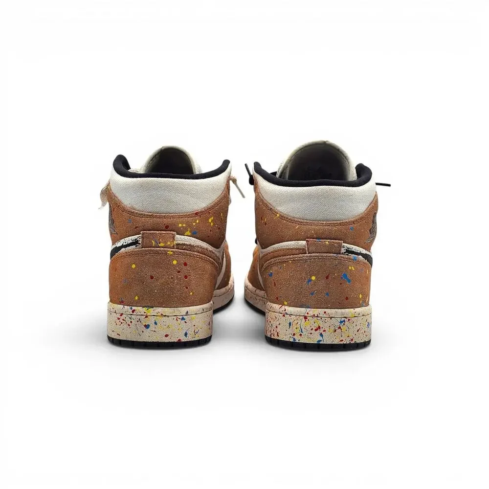 Nike Air Jordan 1 Mid SE Brushstroke Paint Splatter Sneakers DA8005-100 US 10